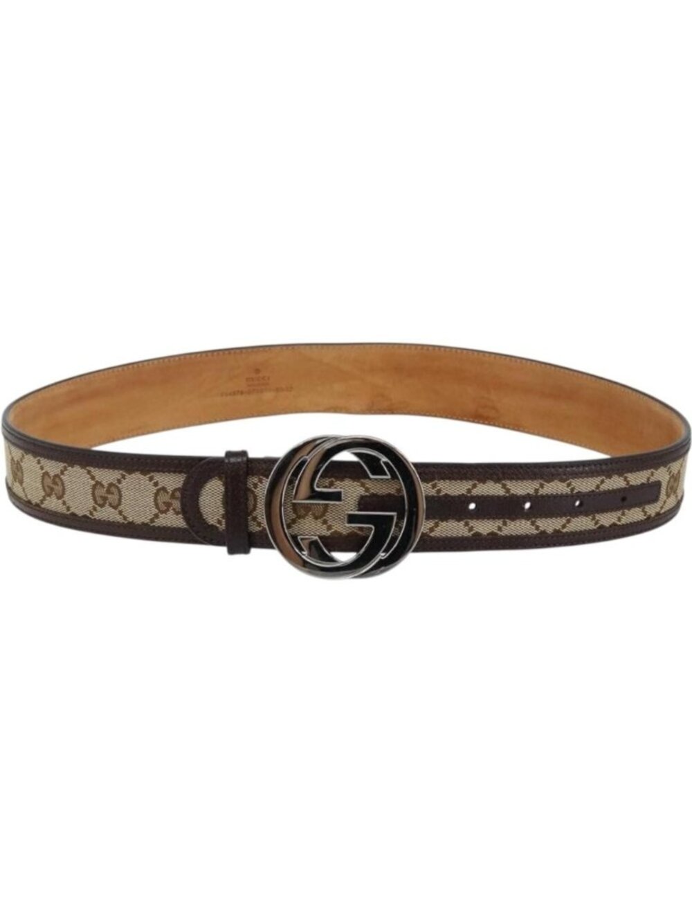 GUCCI GG Canvas Interlocking Belt 37.4"" Beige Silver 114876